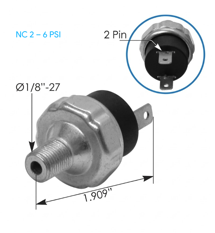 Interruptor baja presion aire N/C Se abre a 2-6 psi CL-120