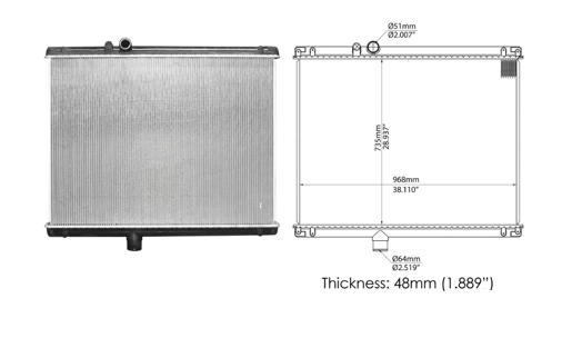 Radiador Mack CH612 / CH613, E7M