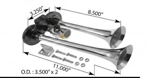 [562.1303] Bocina / Corneta Doble Con Solenoide De Aire Camión Eléctrica de 12 Voltios de 11"Largo y 105 Db