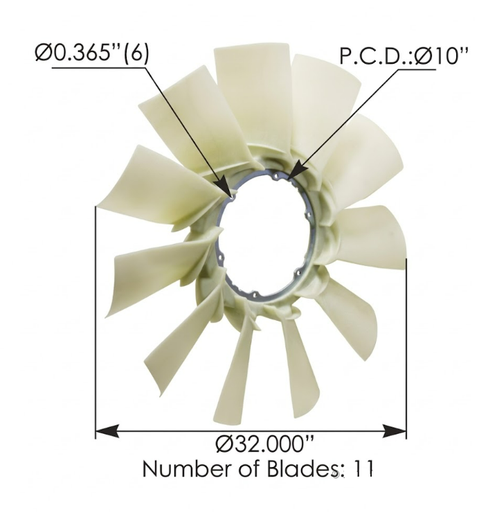 [810.FB9921] Aspa motor Mack Mp8 Vision 9.25" D.I / 11 Aspas / 32" Largo