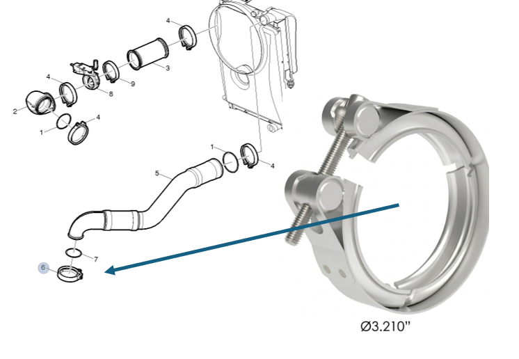Abrazadera Tipo V de de 2-3/8" o 61 mm Aftercooler MP8/MP7